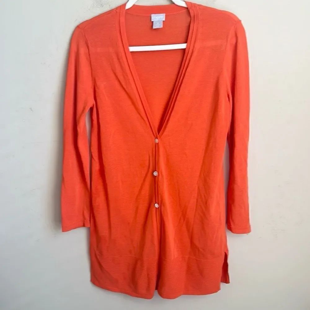 Chico’s Long Line Semi Sheer Cardigan Sweater 0=S
